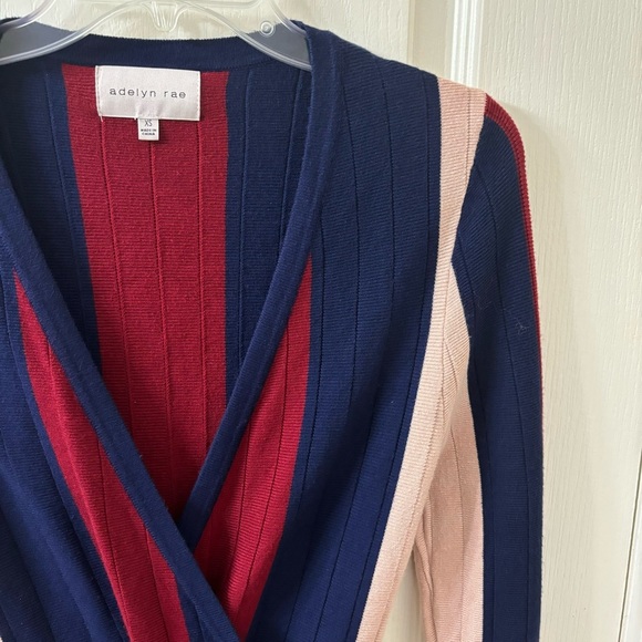 Adelyn Rae Knit Stripe Maxi Dress Long Sleeve Faux Wrap Pleated Skirt Women’s XS - Picture 7 of 15